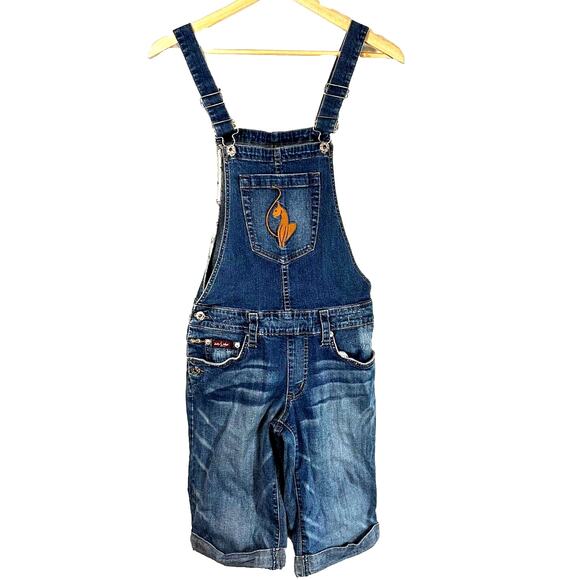 Baby Phat Denim Overalls Shorts‎ Size 5 S XS Jeans Distressed Vintage Y2K 90s - Picture 1 of 16